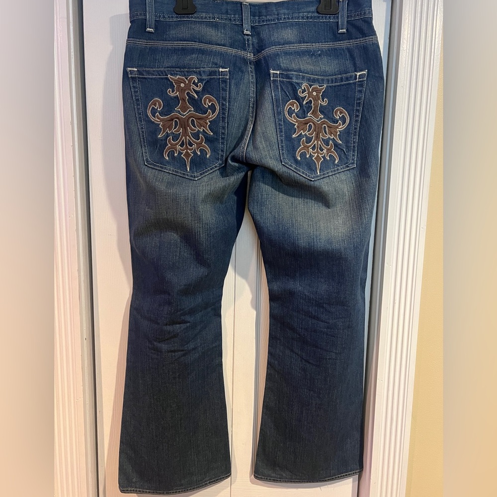 Men's INC Boot Cut Blue Jeans W/Embroidered Rear Pockets Size 34W 29L